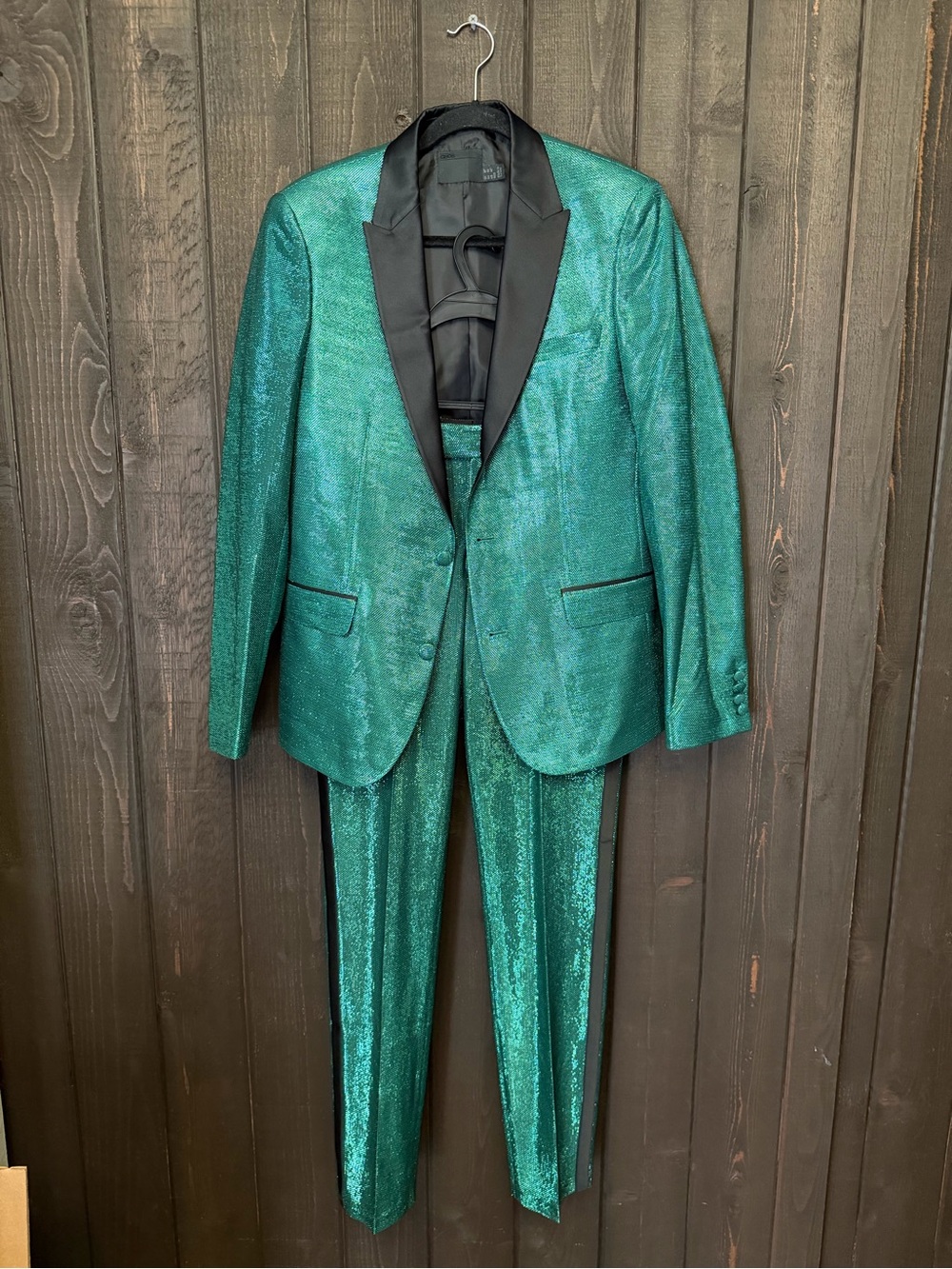ASOS Green Sparkle Shimmer Mens Blazer Suit Pant Chest 40”. Pant 32 x 32 NWOT